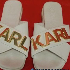 Karl Lagerfeld Women's Janie White Leather Crisscross Slide Sandals